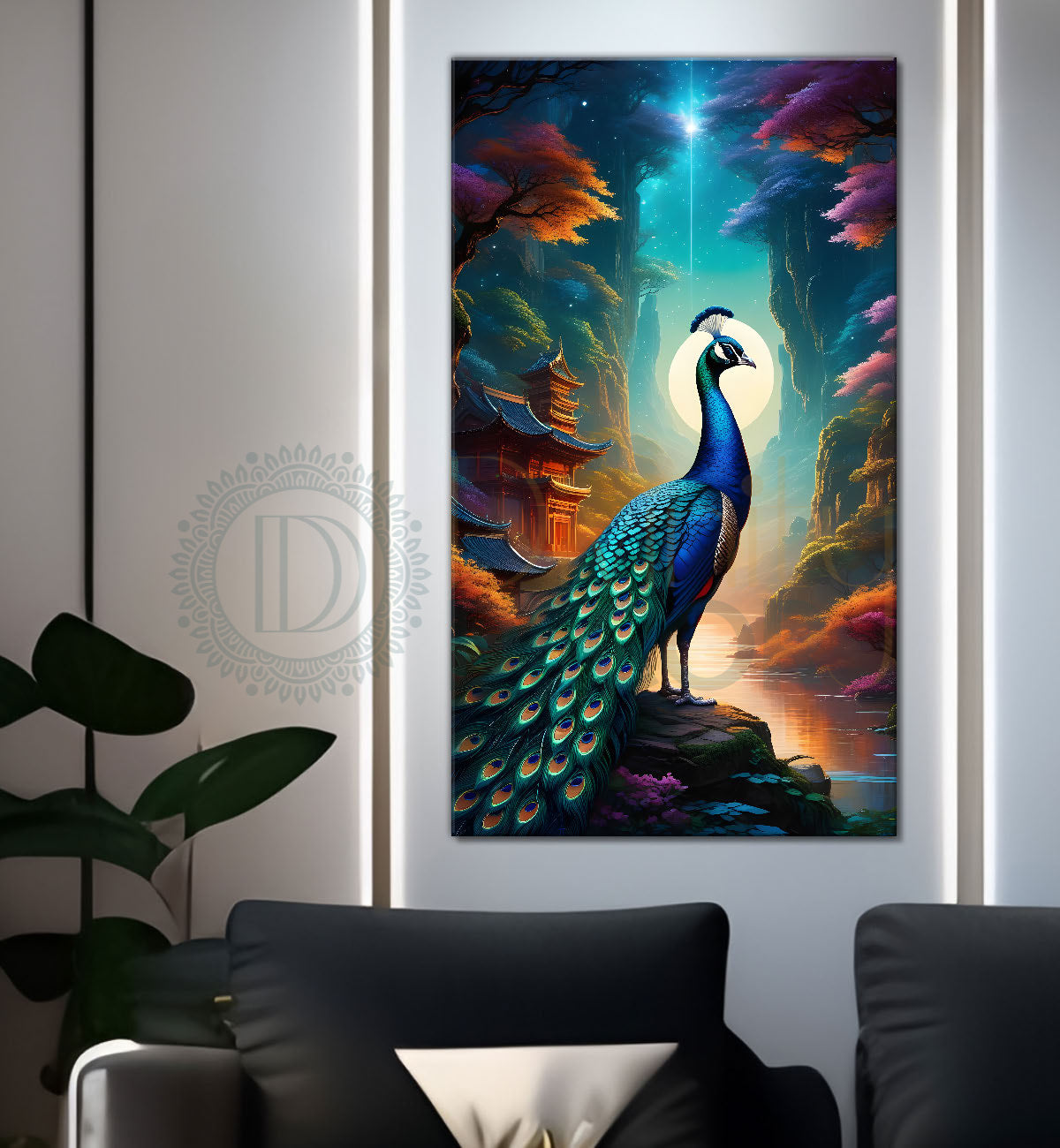 Peacock in mountains with textured modern art  - Design - Peacock-V-47