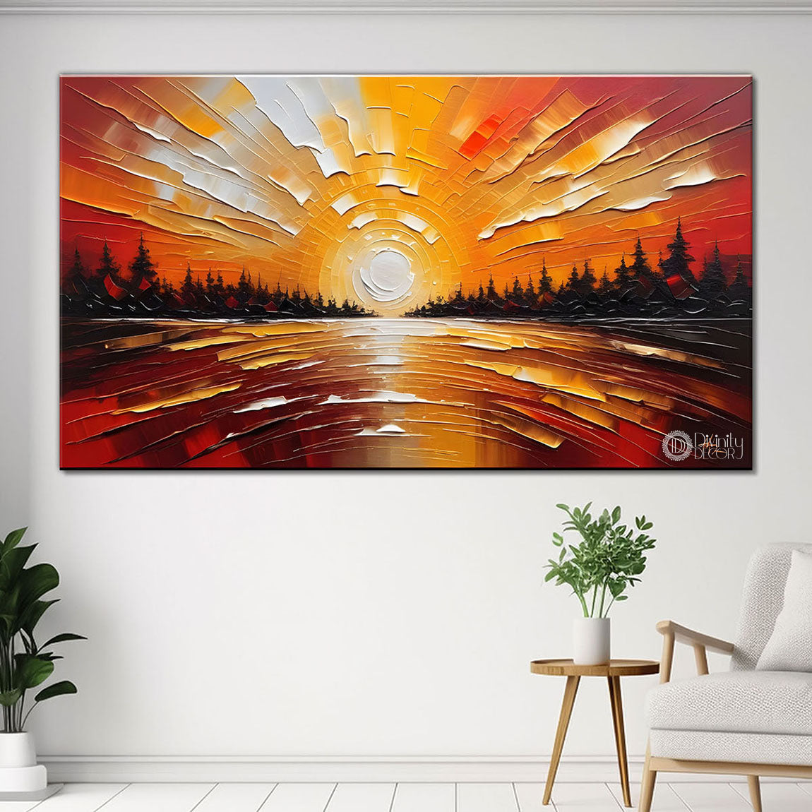 Sunset orange textured painting Canvas Painting - Nature Art -480