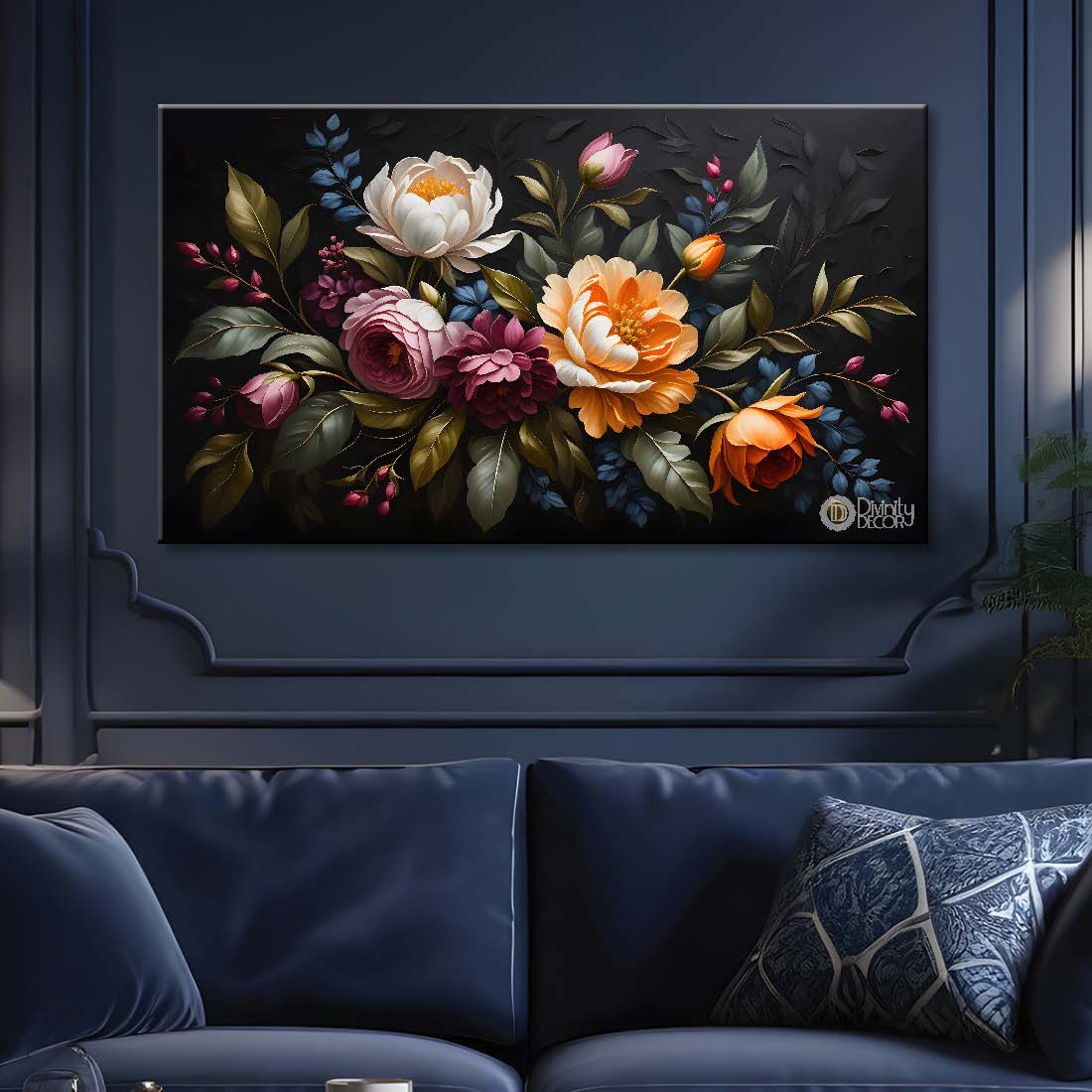 Carnation flowers in black background canvas painting- Flower-480