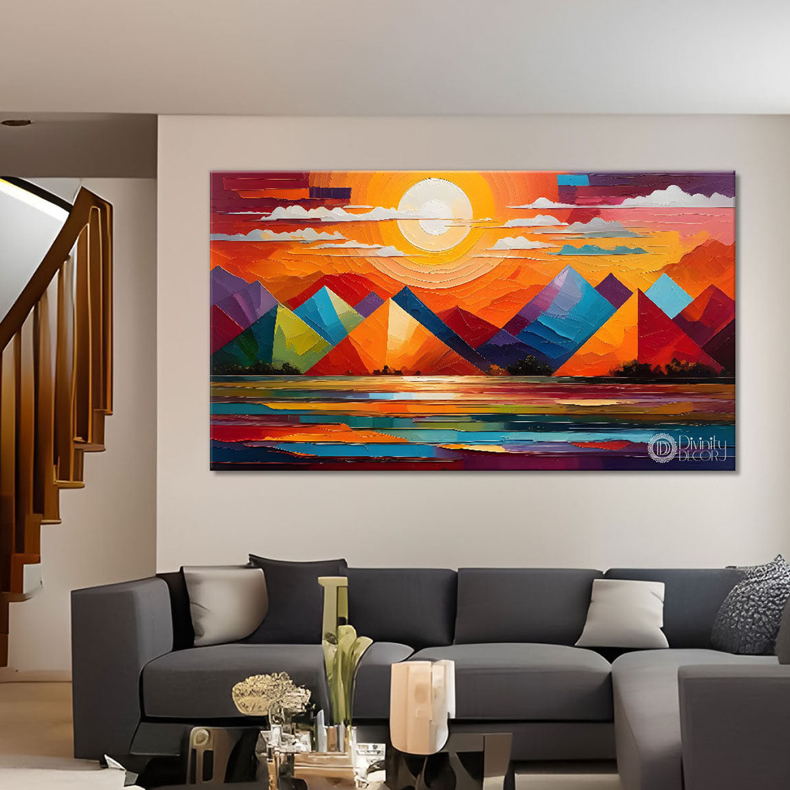 Sunset view textured modern art Canvas Painting - Design - Modern-L-480