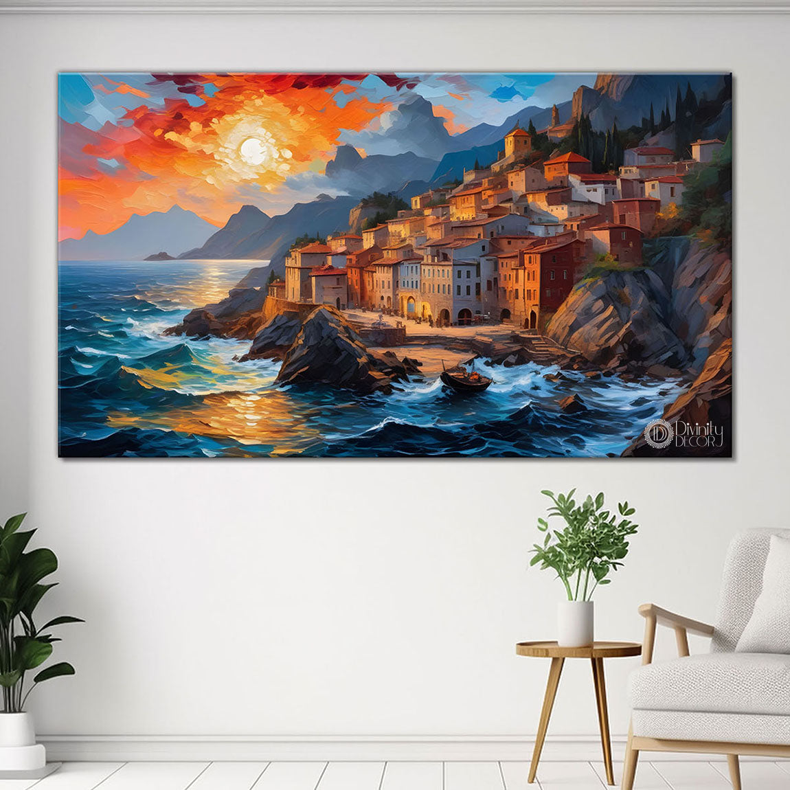 Houses on the mountains textured painting Canvas Painting - Nature Art -481