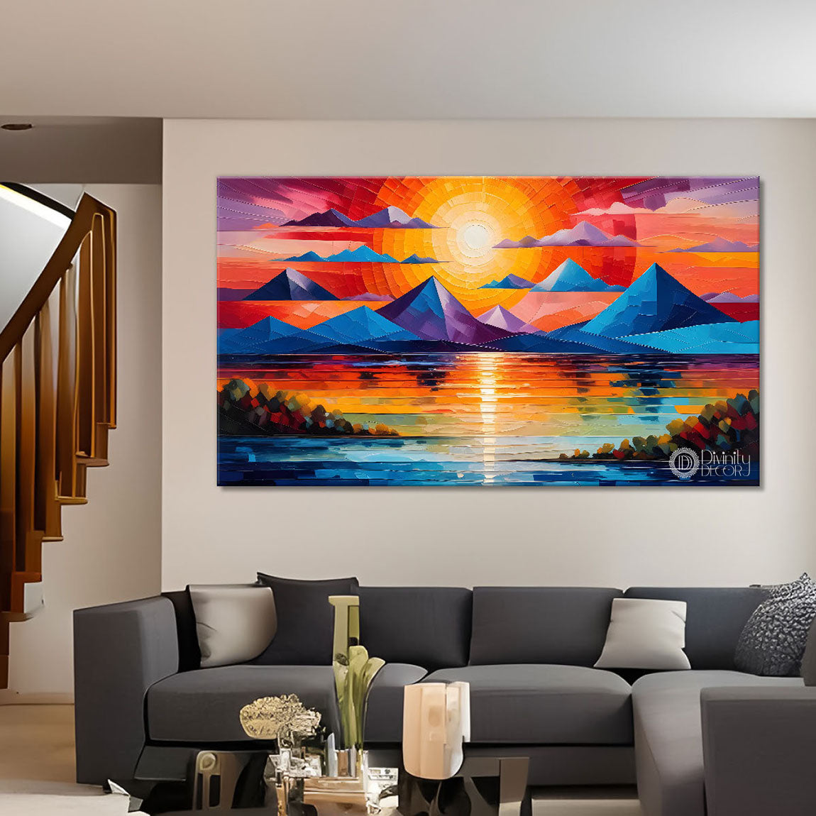Sunset view textured modern art Canvas Painting - Design - Modern-L-482