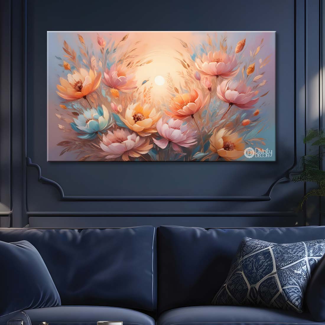 Pink flowers in light and sunshine background canvas painting- Flower-484