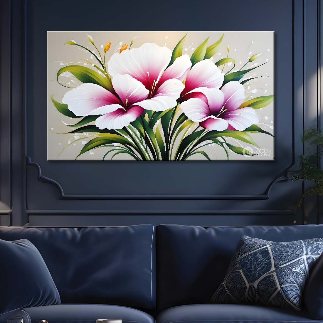 Purple flowers in light background canvas painting- Flower-486