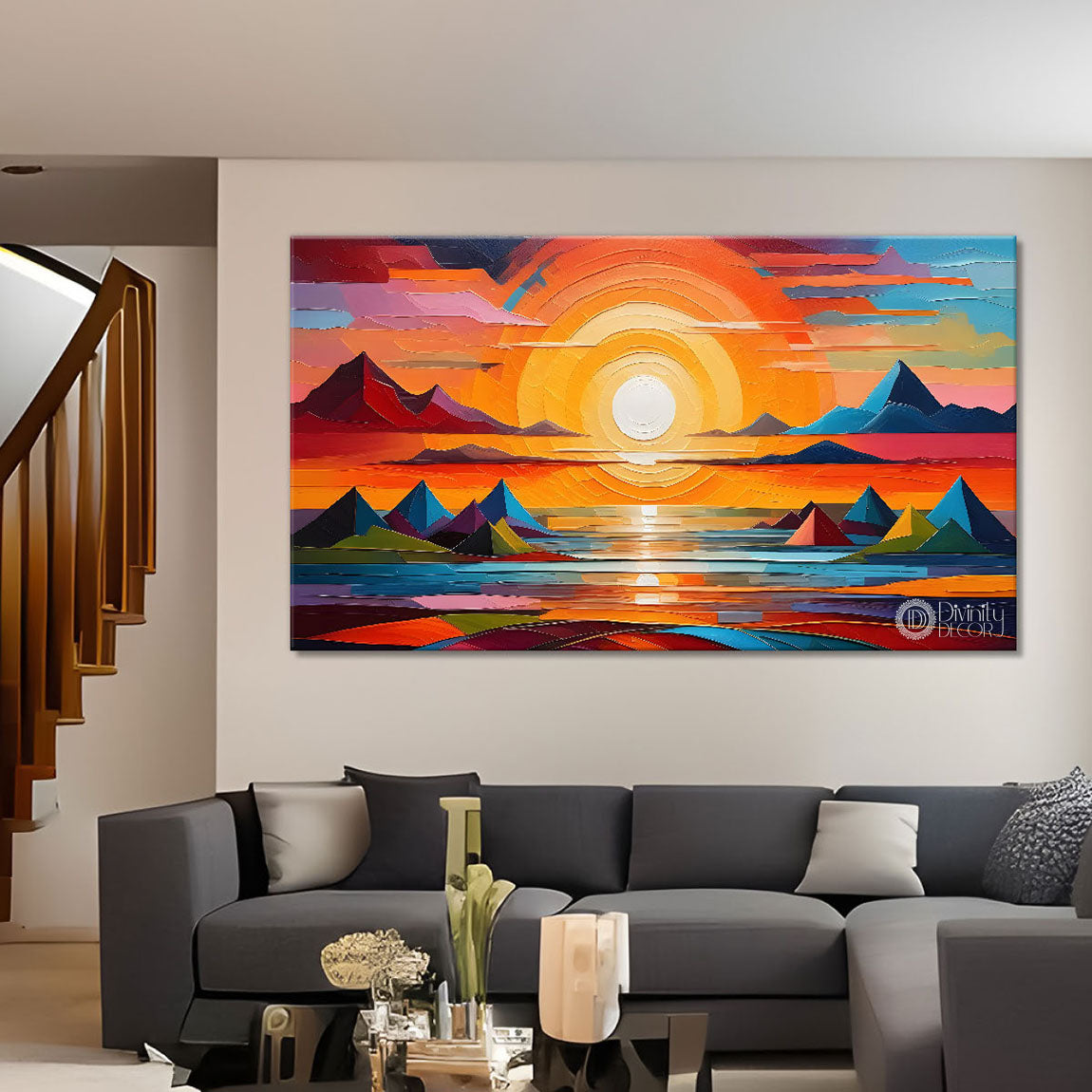 Sunset view textured modern art Canvas Painting - Design - Modern-L-487