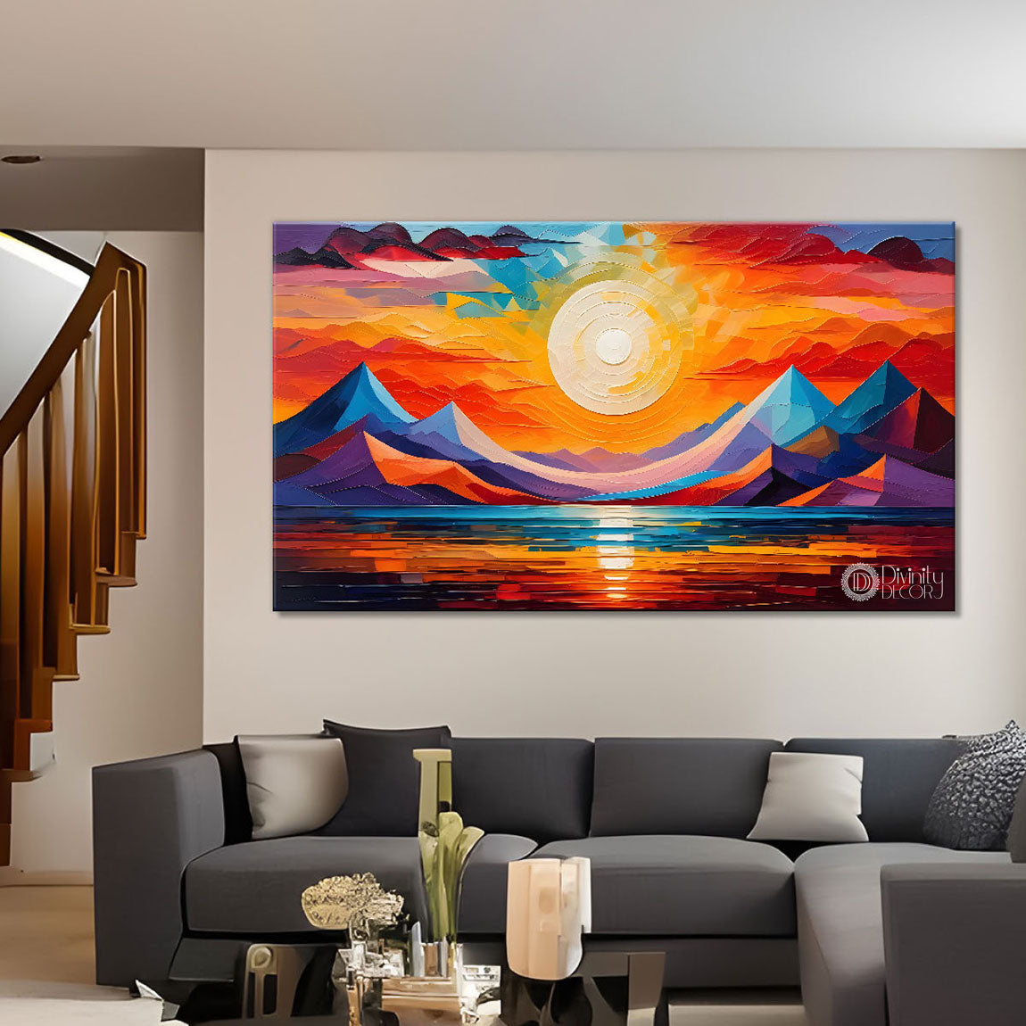 Sunset view textured modern art Canvas Painting - Design - Modern-L-488