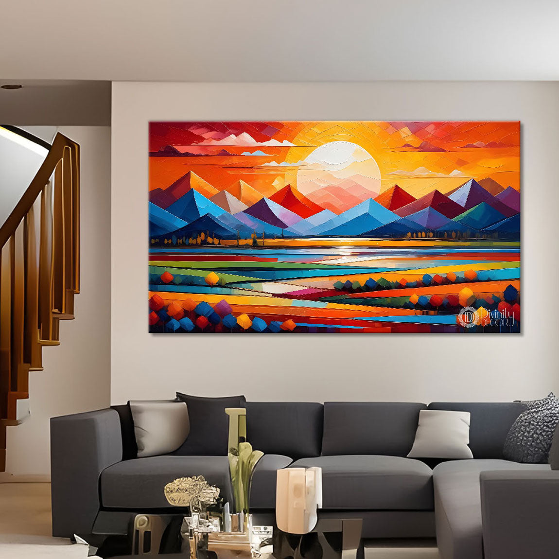 Sunset view textured modern art Canvas Painting - Design - Modern-L-489