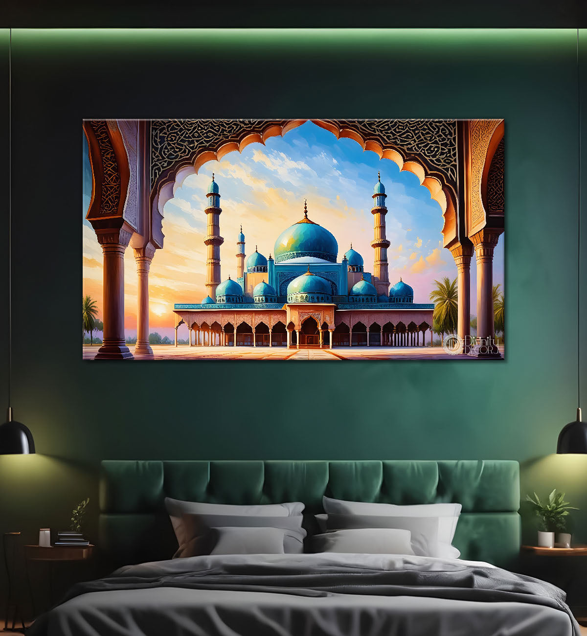 Beautiful Islamic mosque with sunset textured oil painting Canvas Painting - Islamic paintings - 48