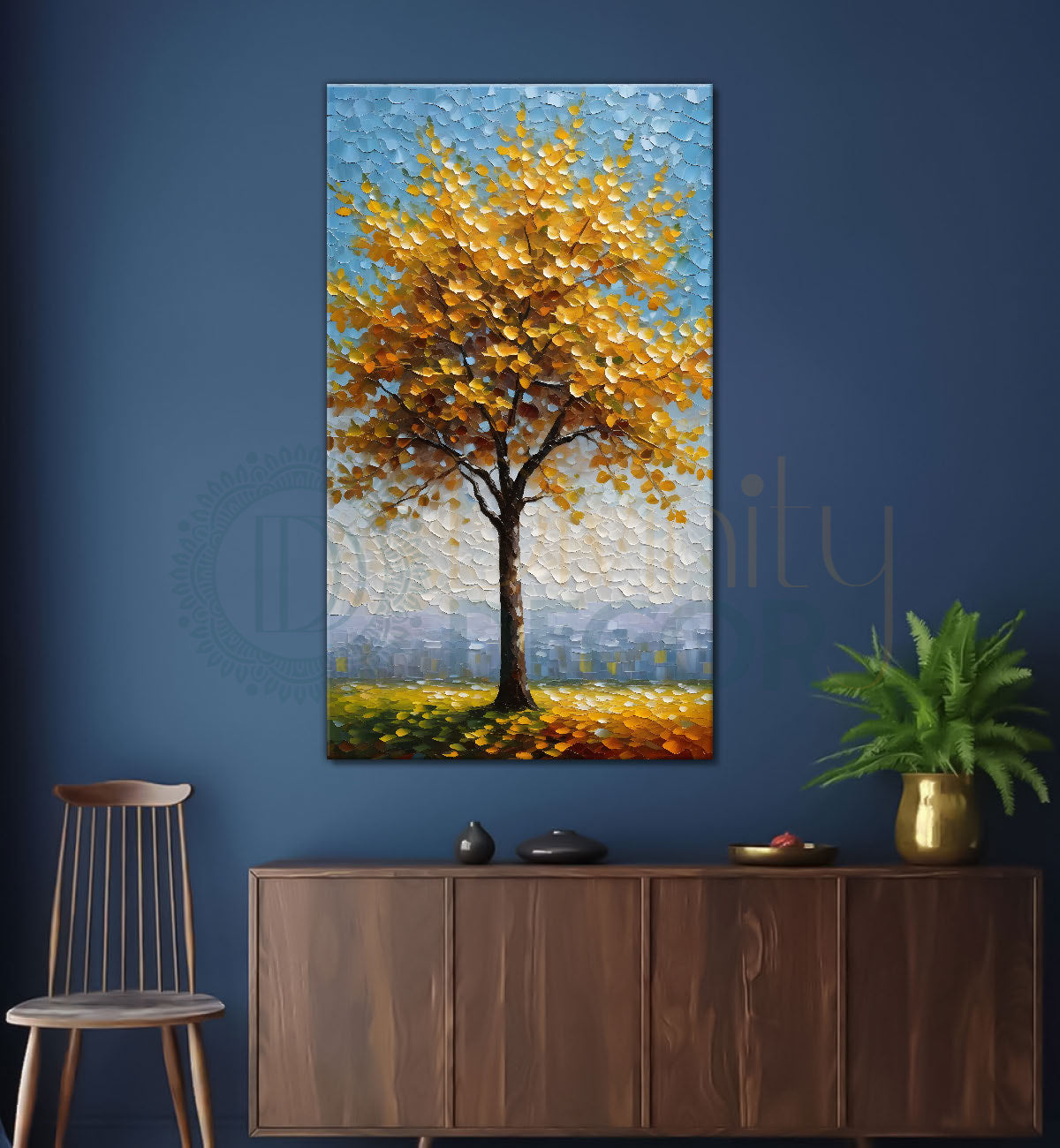 White flowers tree in textured oil painting Canvas painting - Tree-V-48