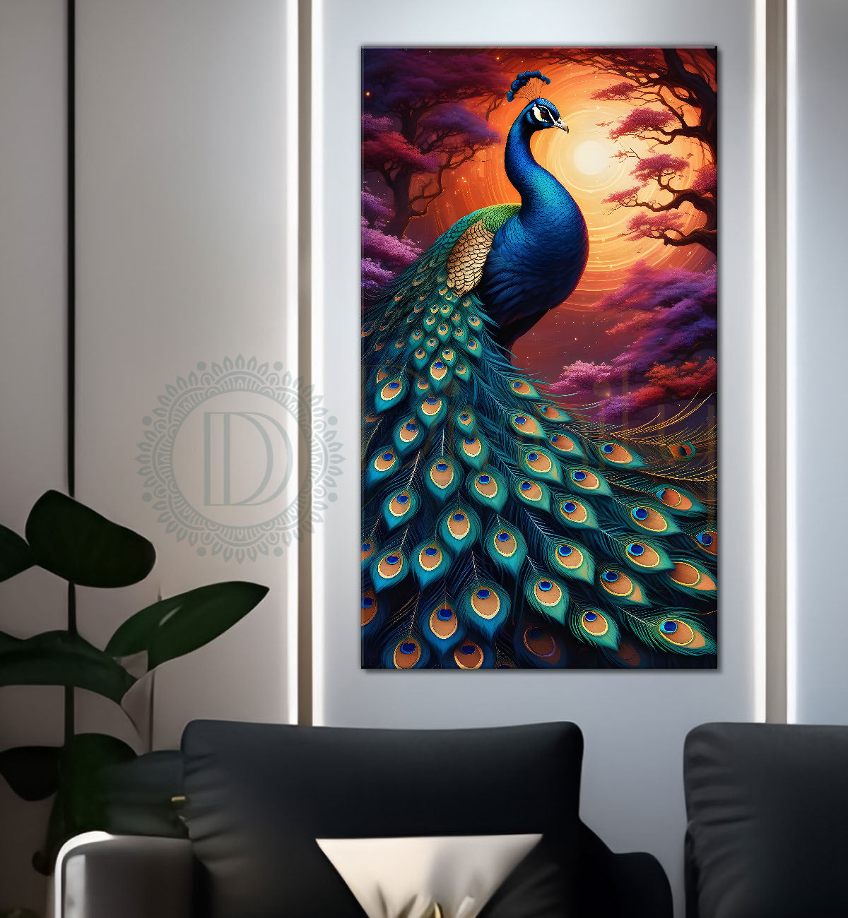 Peacock with yellow and purple background modern art painting - Design - Peacock-V-48