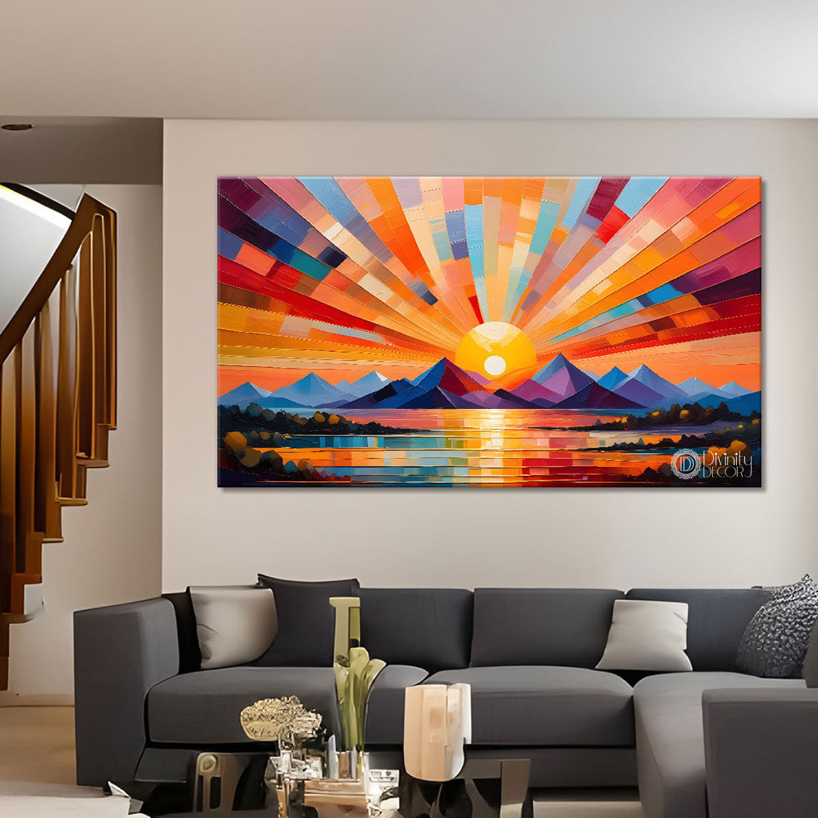 Sunset view textured modern art Canvas Painting - Design - Modern-L-491