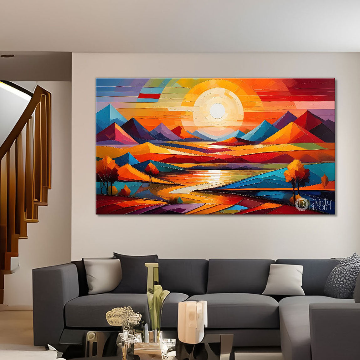 Sunset view textured modern art Canvas Painting - Design - Modern-L-492