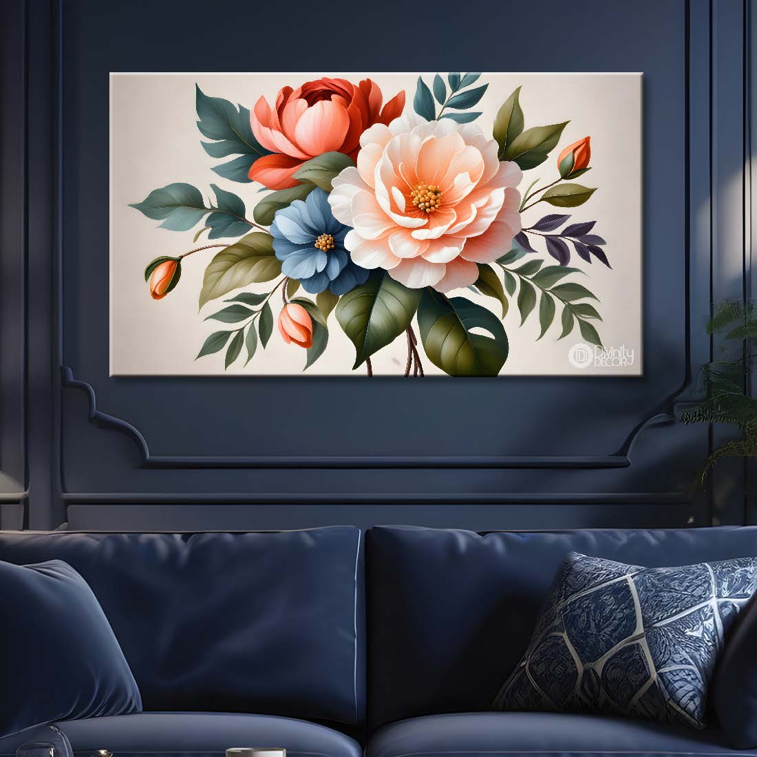 Orange and white flowers in light background canvas painting- Flower-492