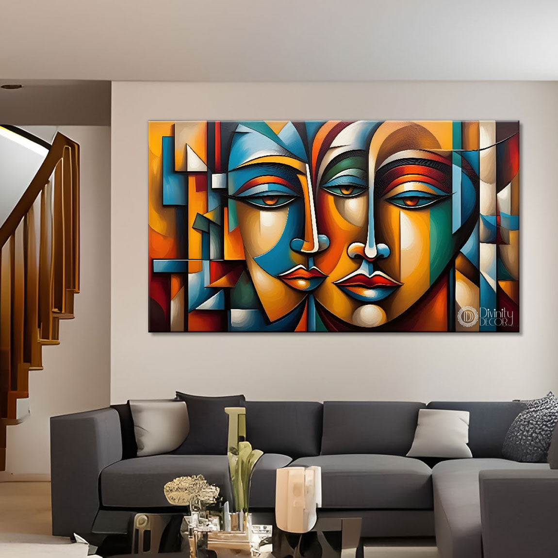 Multiple faces in textured modern art Canvas Painting - Design - Modern-L-493