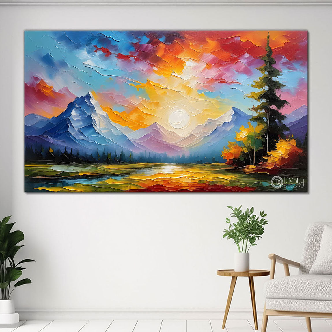 Mountains with colorful sky painting Canvas Painting - Nature Art -493