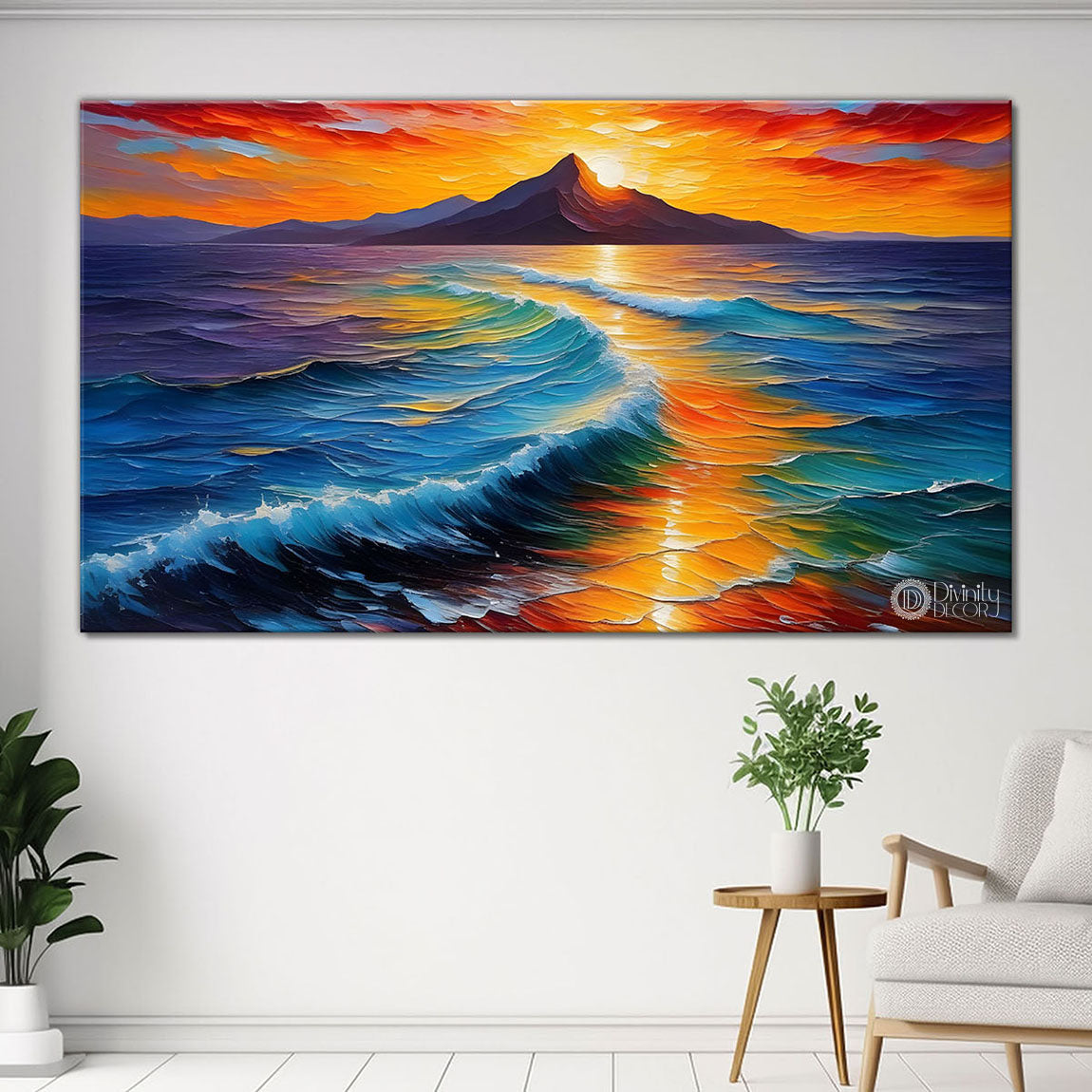 Sea and a mountain textured painting Canvas Painting - Nature Art -496