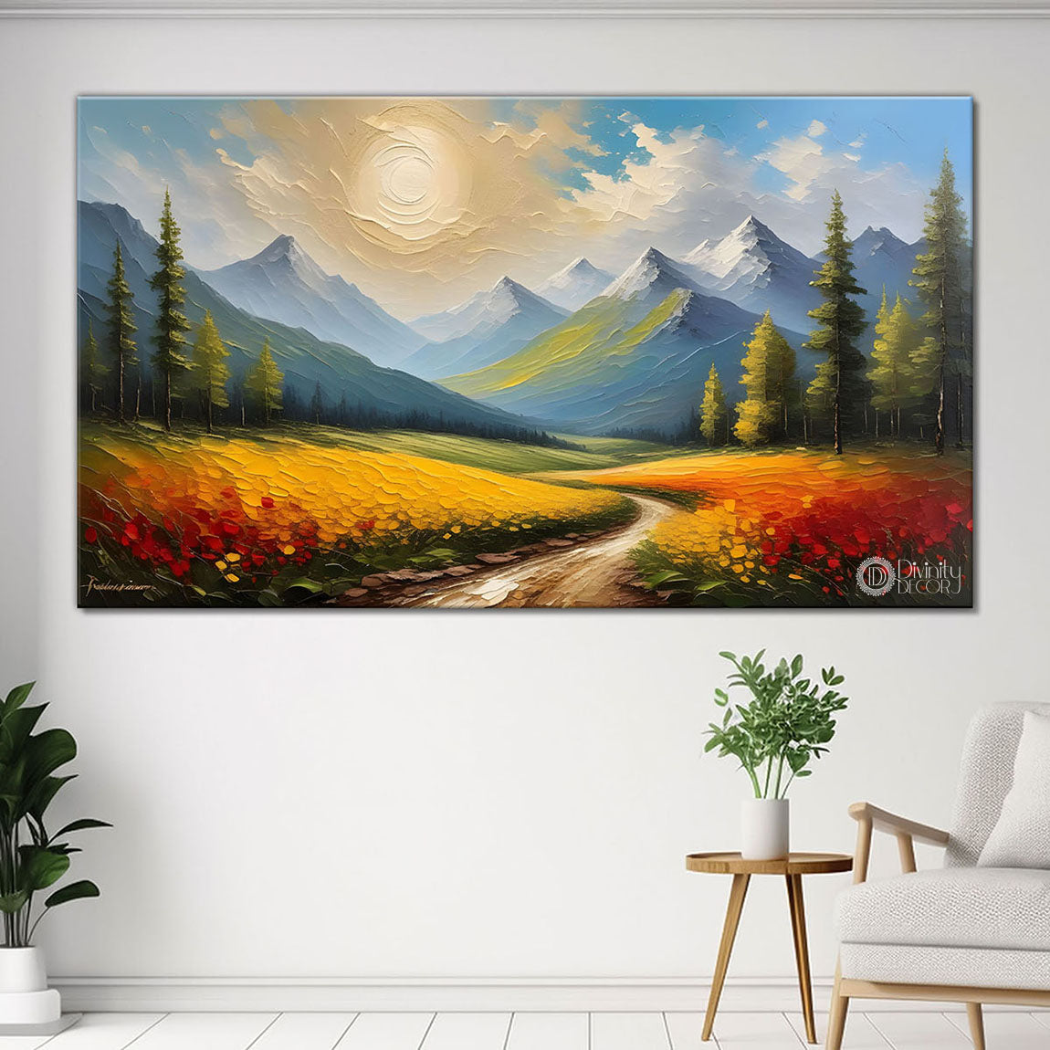 Mountains with tree and river painting Canvas Painting - Nature Art -497