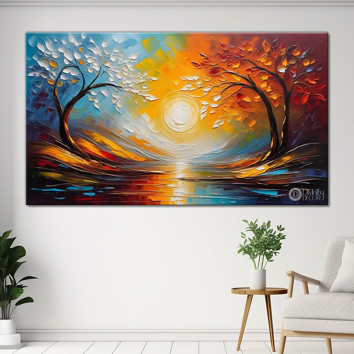 Colorful trees with river painting Canvas Painting - Nature Art -498