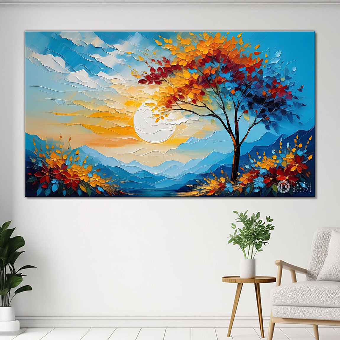 Mountains with orange tree painting Canvas Painting - Nature Art -499