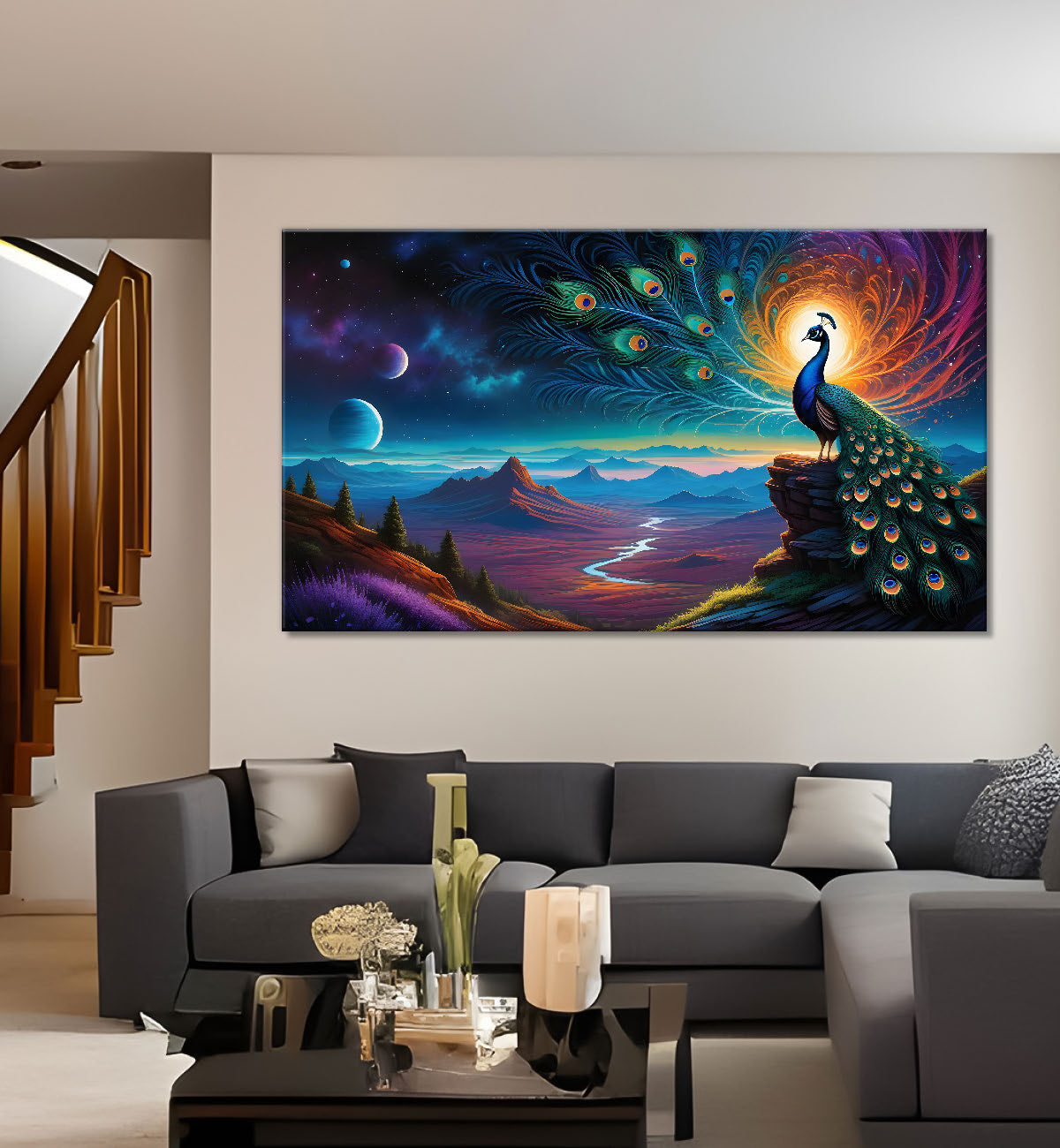 Peacock on the mountain oil painting Canvas Painting - Design - Peacock-49