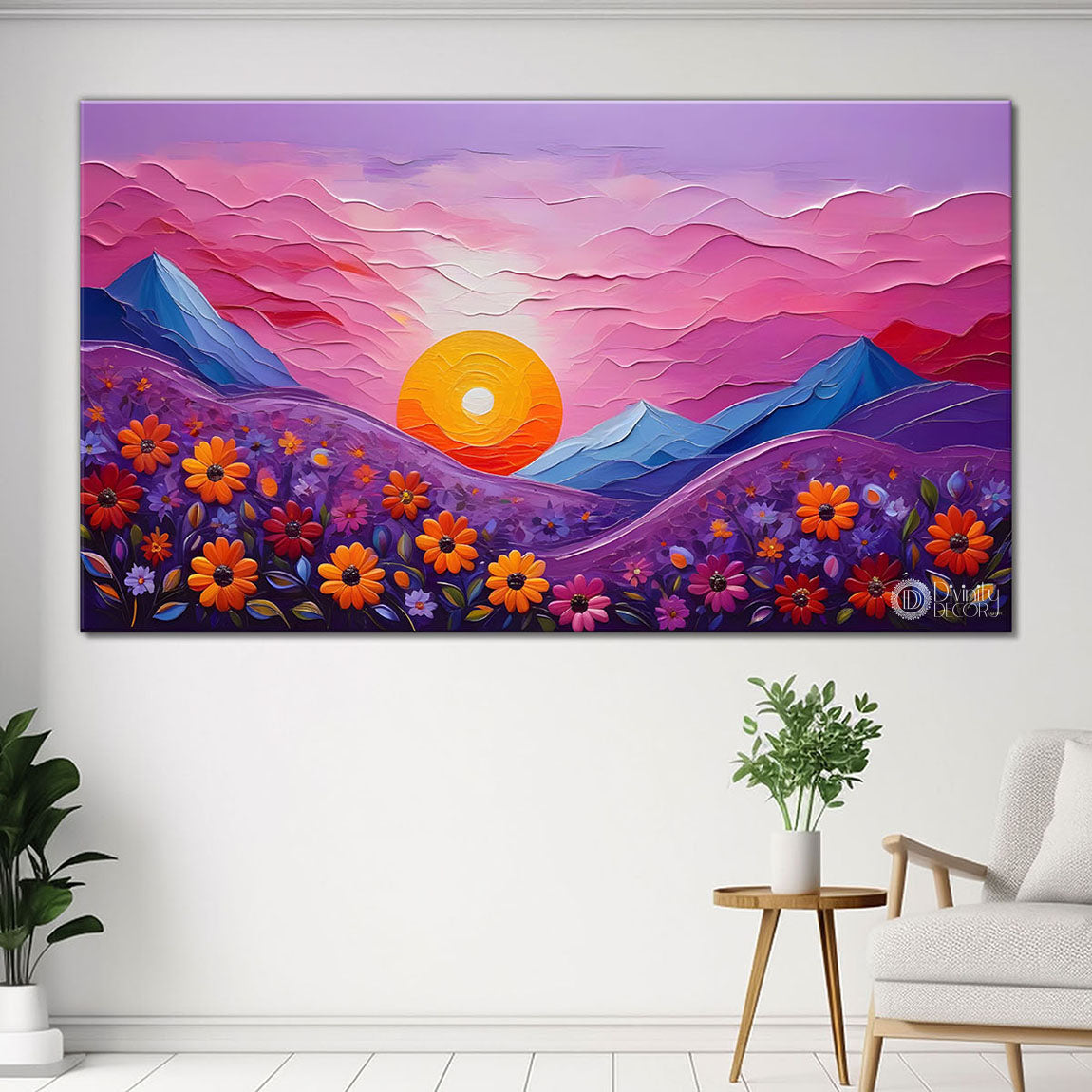 Mountains with pink sky painting Canvas Painting - Nature Art -501