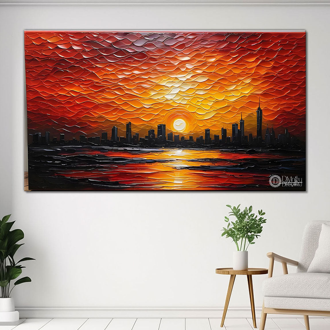 Sunset view in textured painting Canvas Painting - Nature Art -502