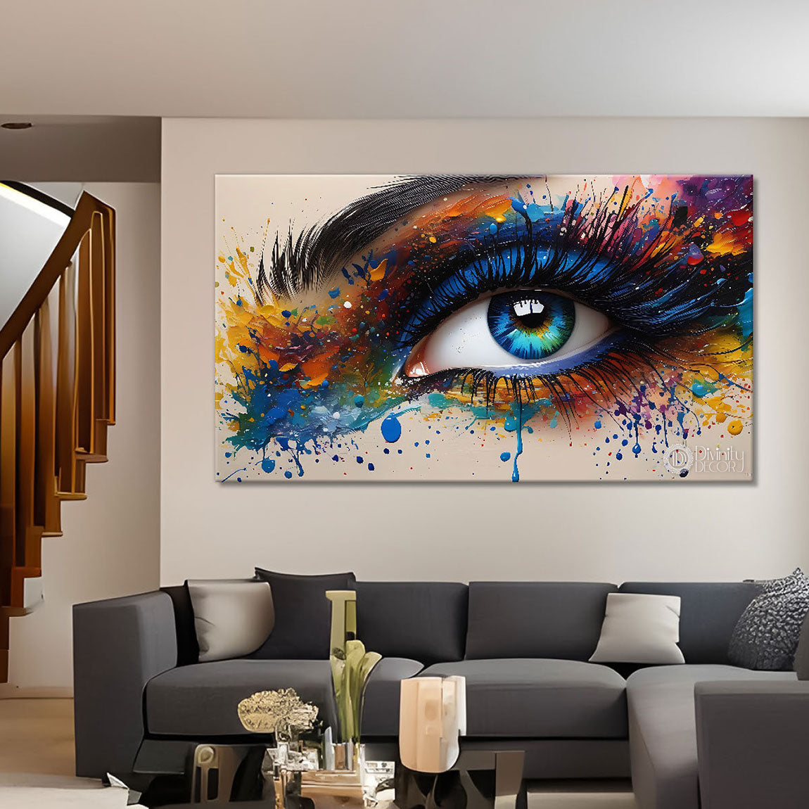 Blue eye in textured modern art Canvas Painting - Design - Modern-L-504