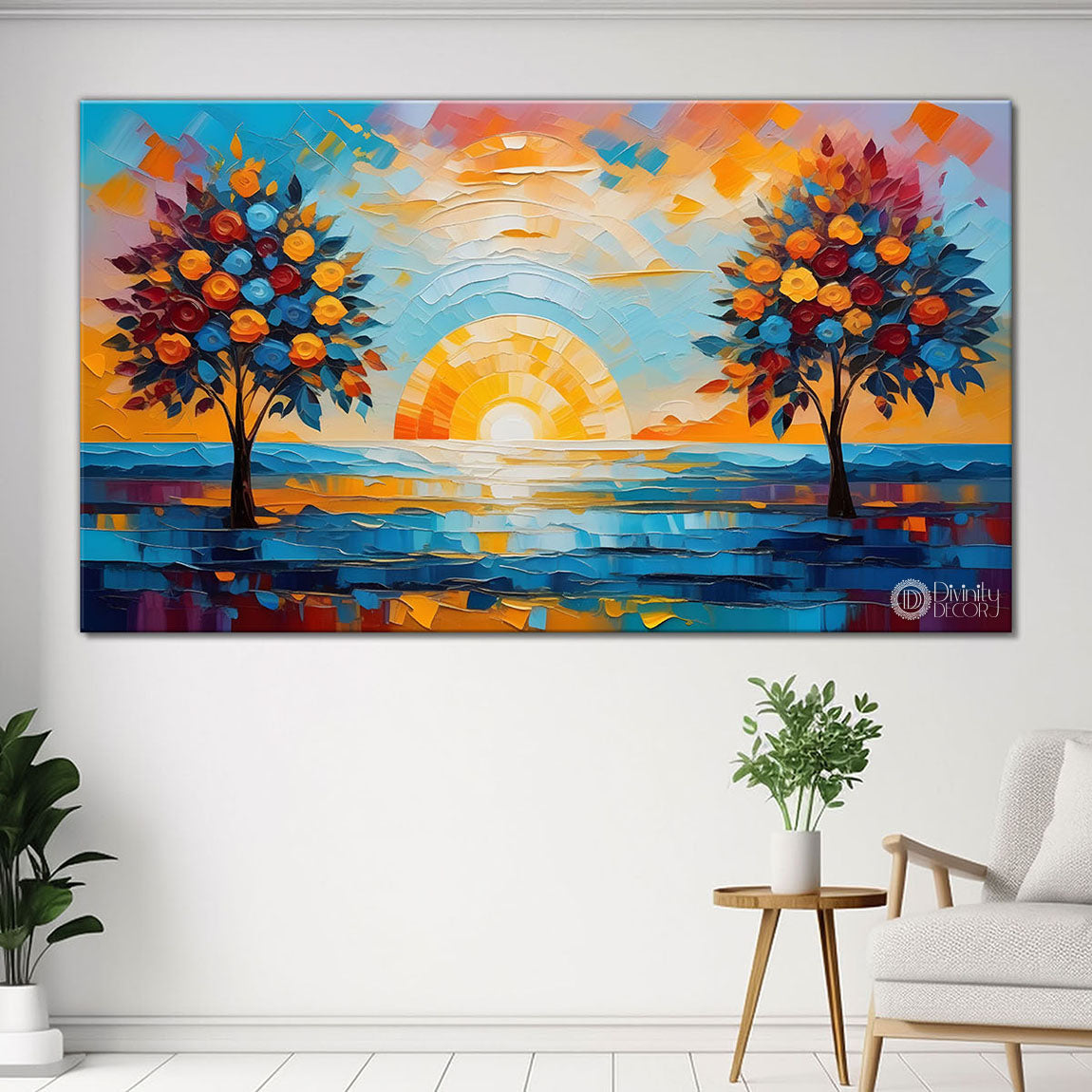 Colorful trees and river painting Canvas Painting - Nature Art -504