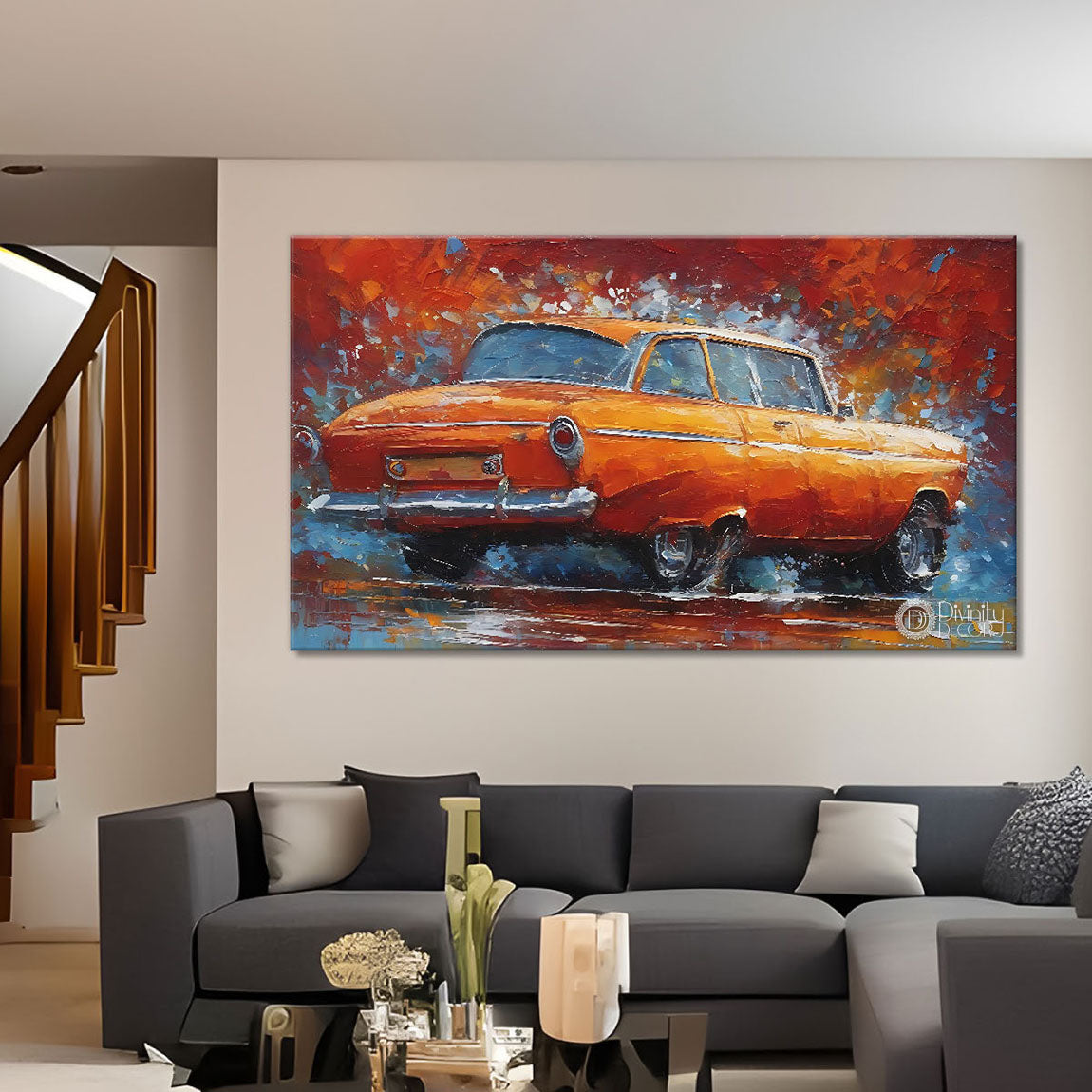 Car in textured oil painting Canvas Painting - Design - Modern-L-505