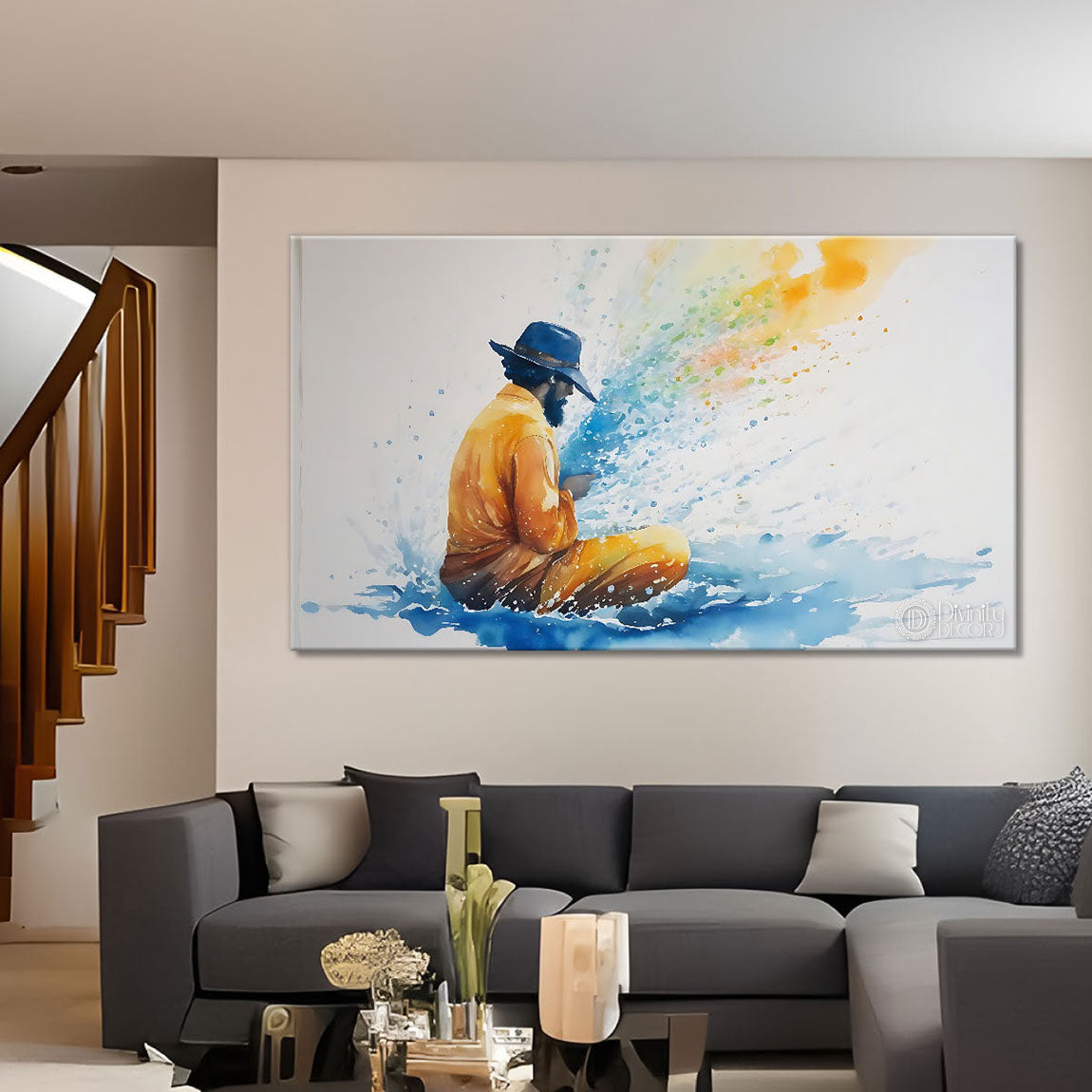 A man with the hat textured modern art Canvas Painting - Design - Modern-L-506