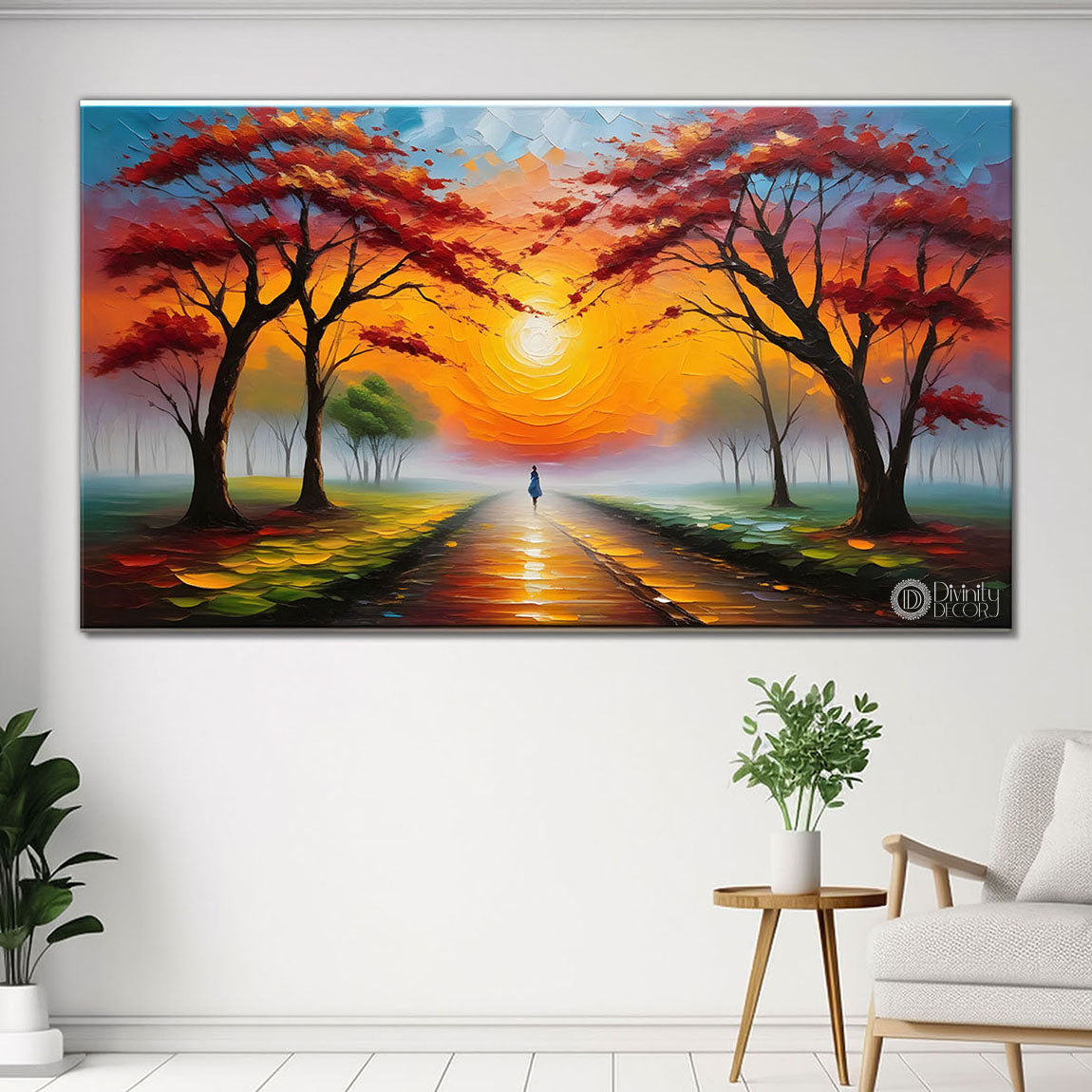 Orange flowers and sun textured painting Canvas Painting - Nature Art -506