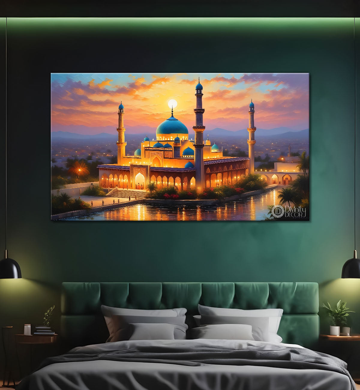 Beautiful Islamic mosque with sunset textured oil painting Canvas Painting - Islamic paintings - 50