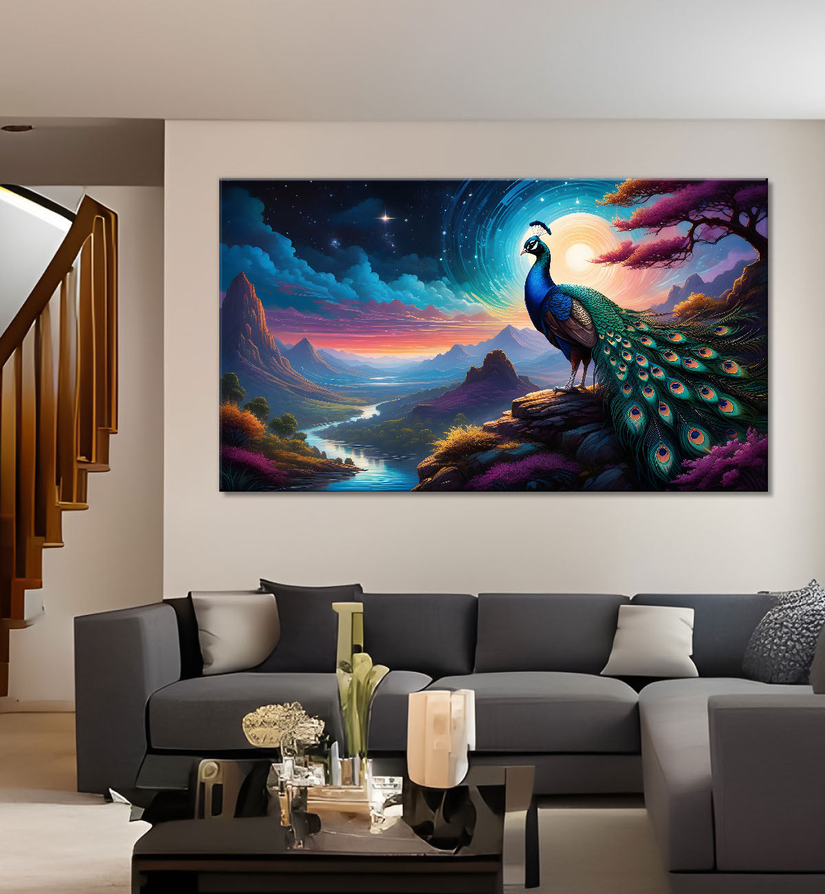 Peacock on the mountain oil painting Canvas Painting - Design - Peacock-50
