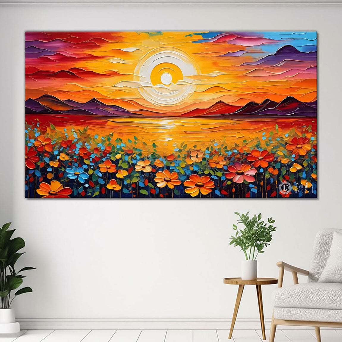 Sun with flowers painting Canvas Painting - Nature Art -514