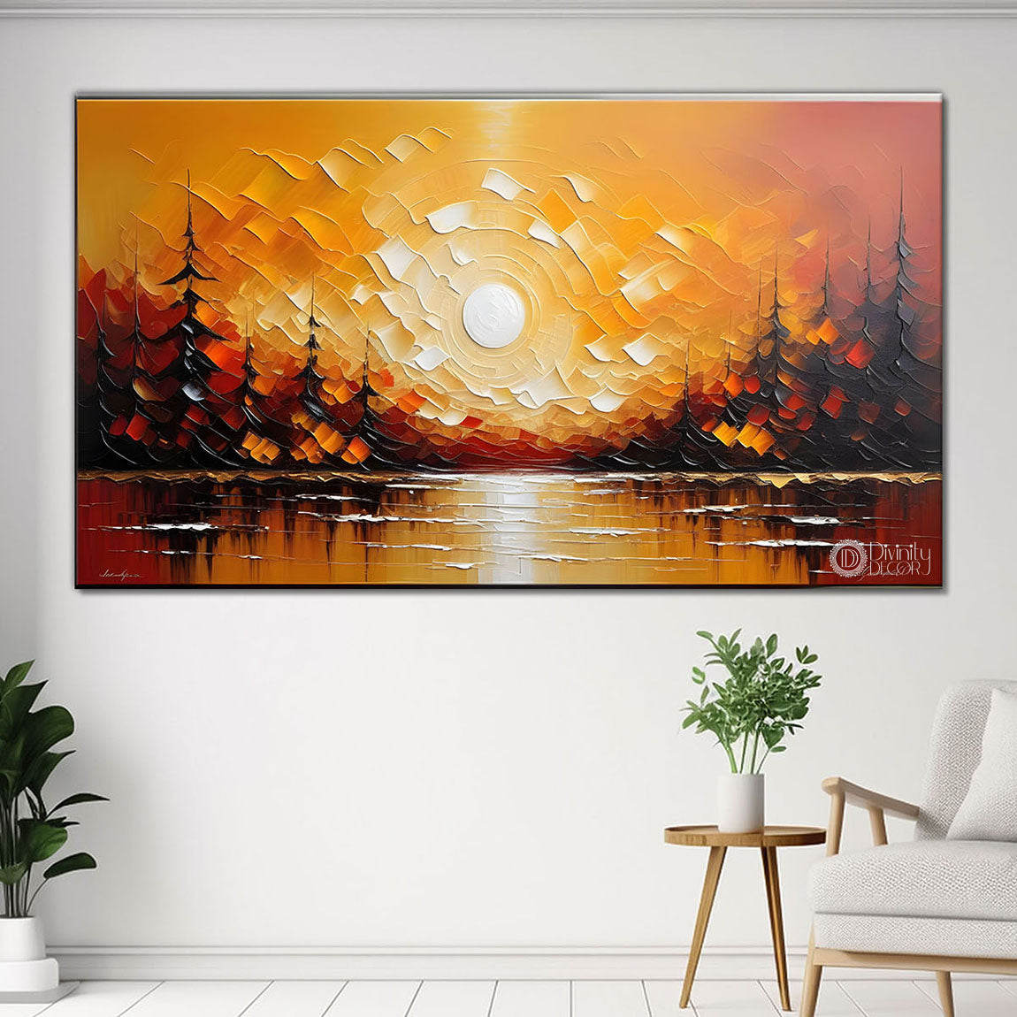 Sun with tree textured painting Canvas Painting - Nature Art -516