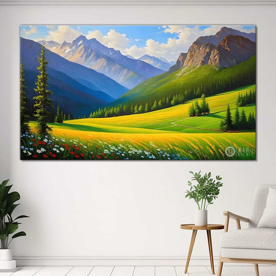 Mountains  with greenery painting Canvas Painting - Nature Art -517