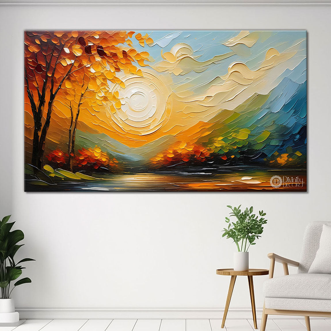 Mountains with trees painting Canvas Painting - Nature Art -521