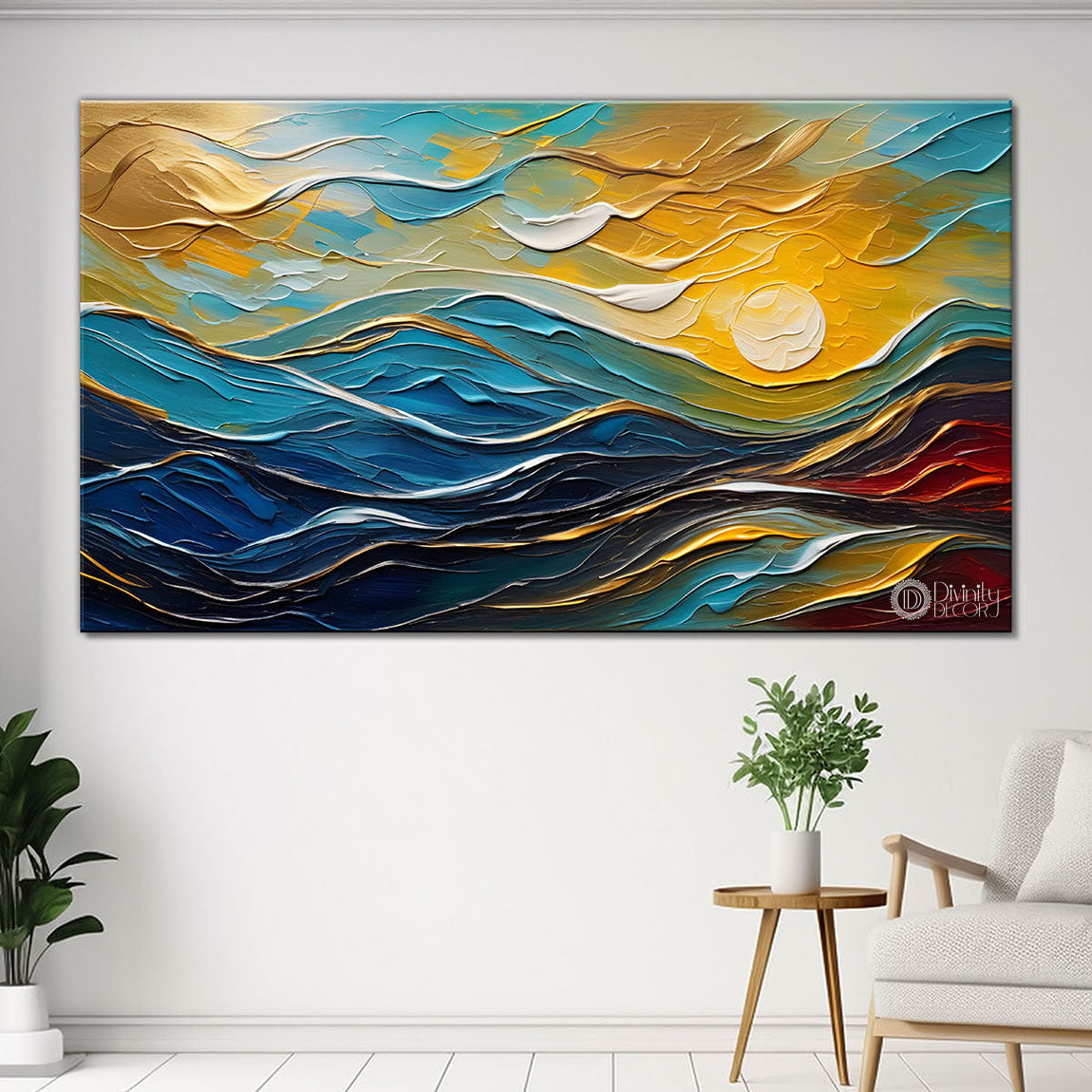 Mountains with sun textured painting Canvas Painting - Nature Art -524