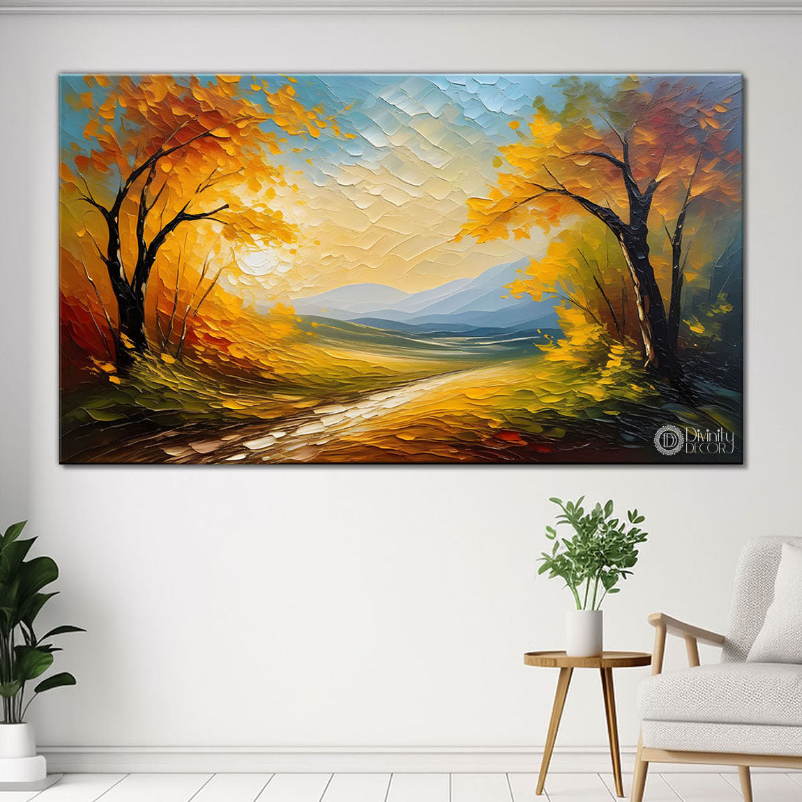 Trees with sky textured painting Canvas Painting - Nature Art -525