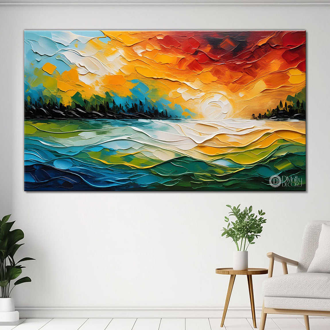 Colorful sky with sun textured painting Canvas Painting - Nature Art -529