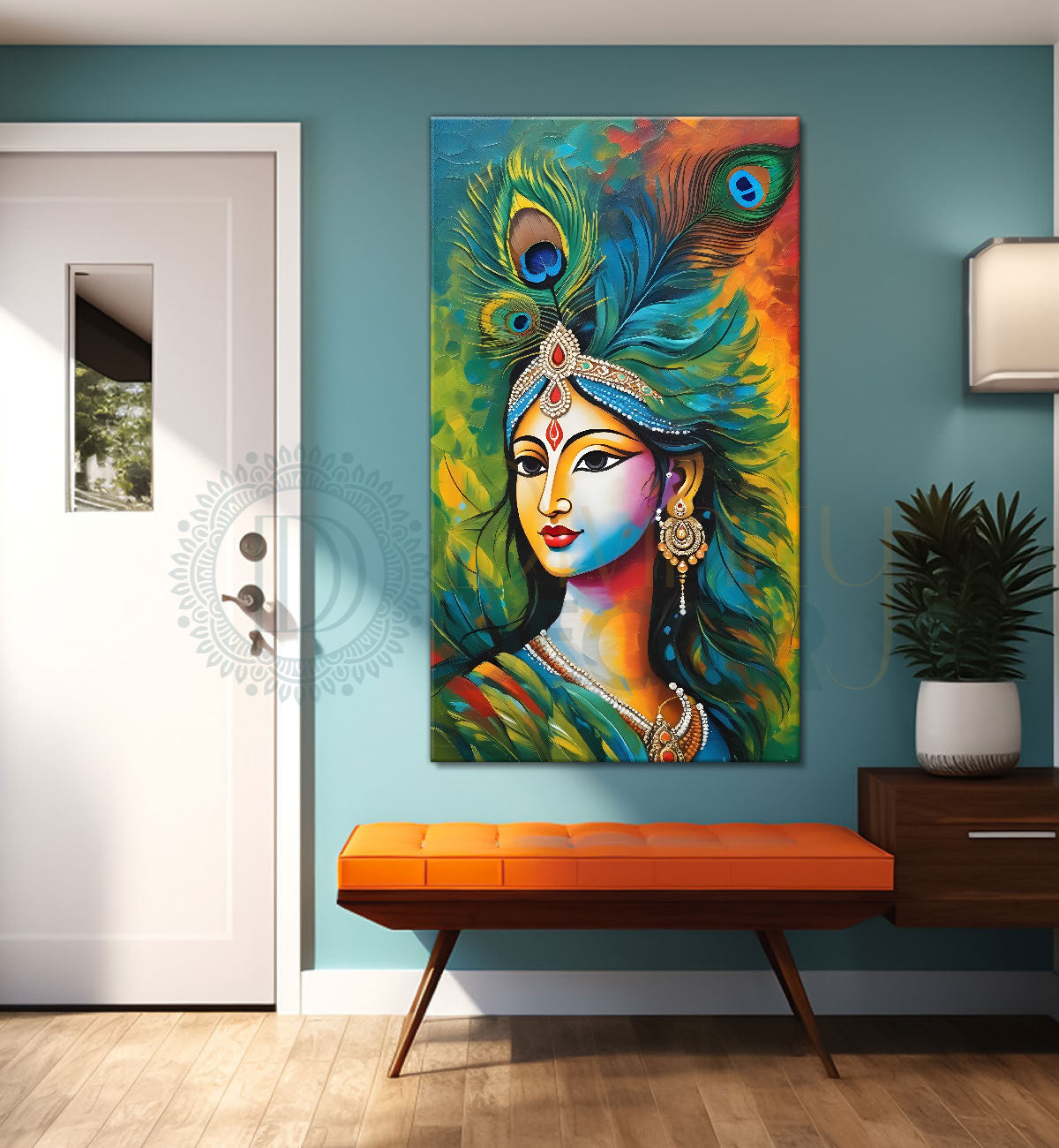 Krishna  in colourful background textured art Canvas Painting - Design - Krishna-V-52
