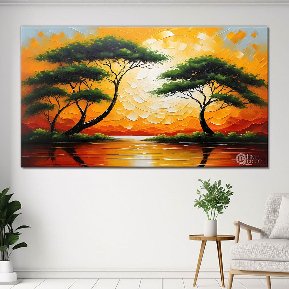 Trees with sunset painting Canvas Painting - Nature Art -537