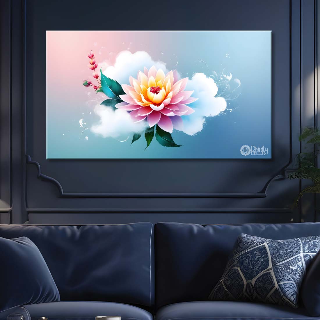 Pink flowers in colorful background canvas painting- Flower-541