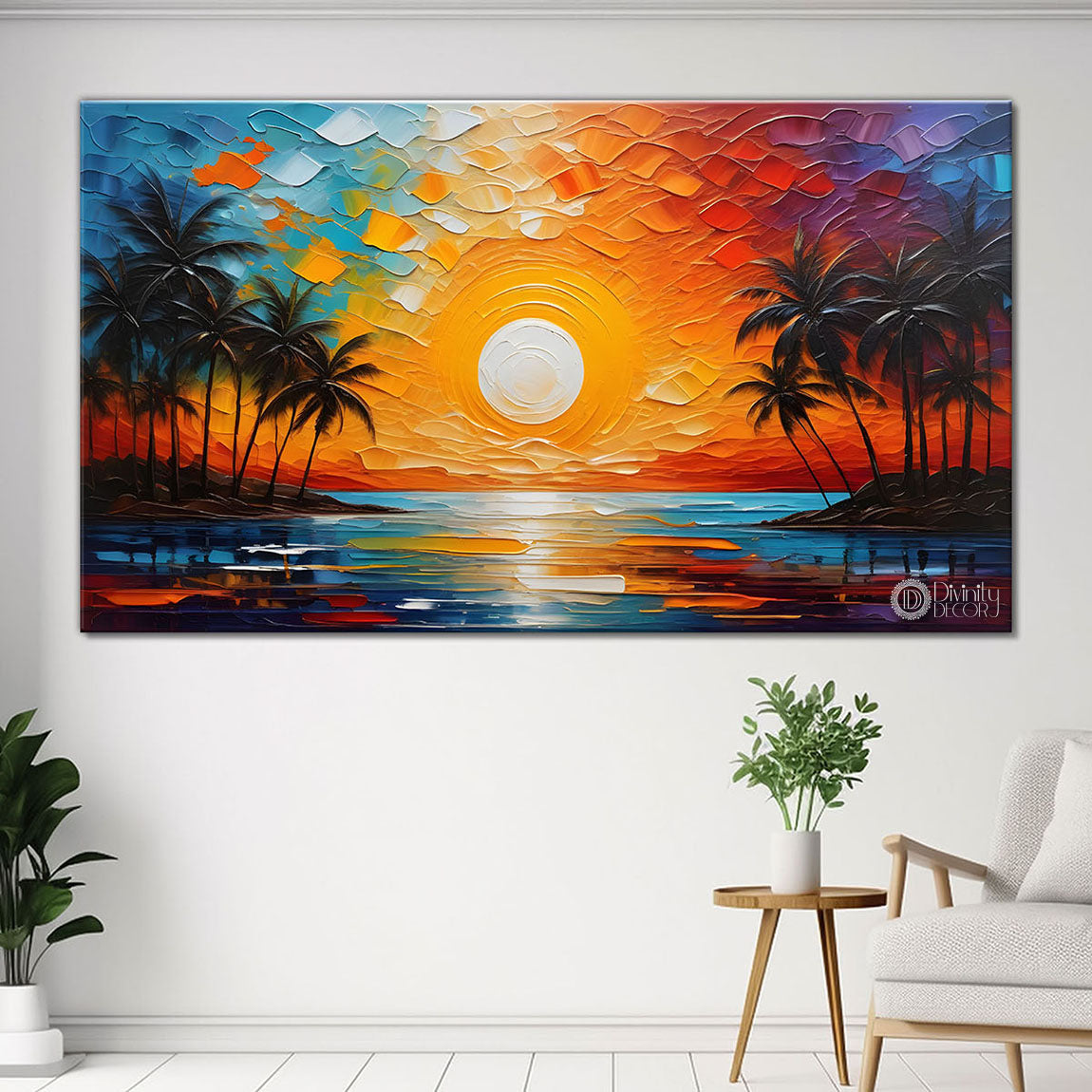 Sunset view in textured painting Canvas Painting - Nature Art -542