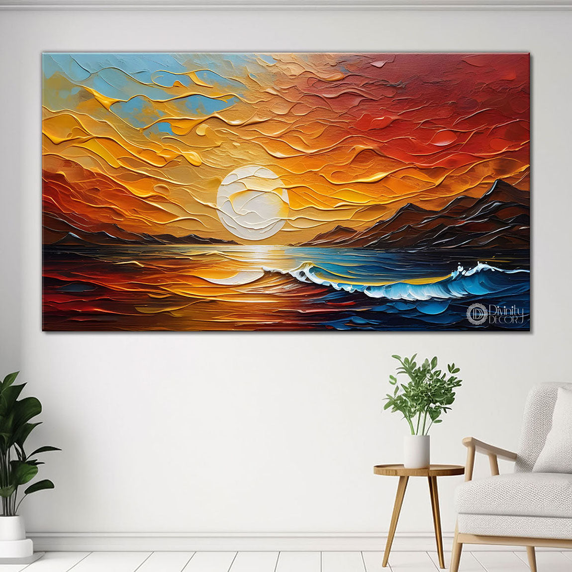 Sunset view in textured painting Canvas Painting - Nature Art -543