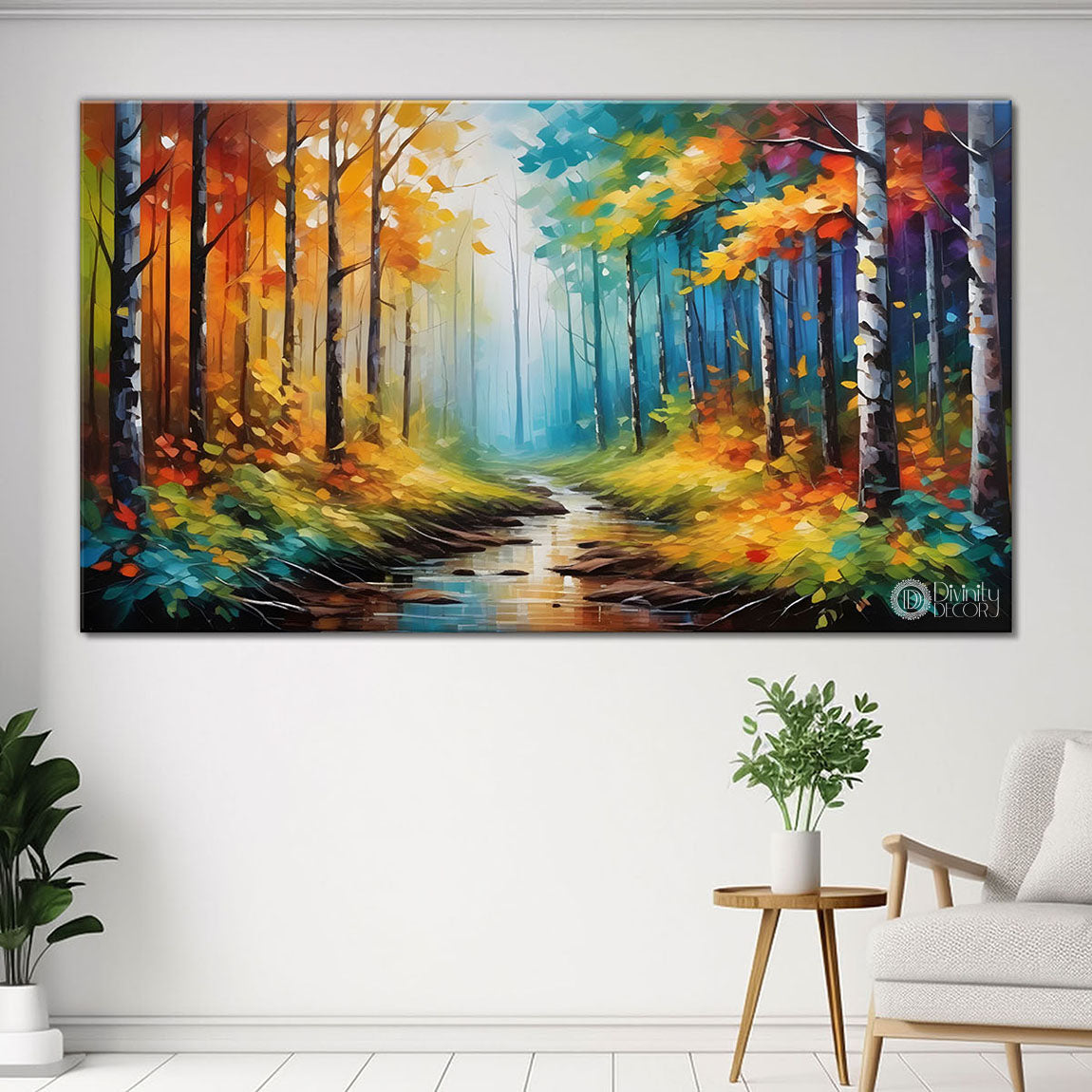 Colorful trees with lake painting Canvas Painting - Nature Art -544