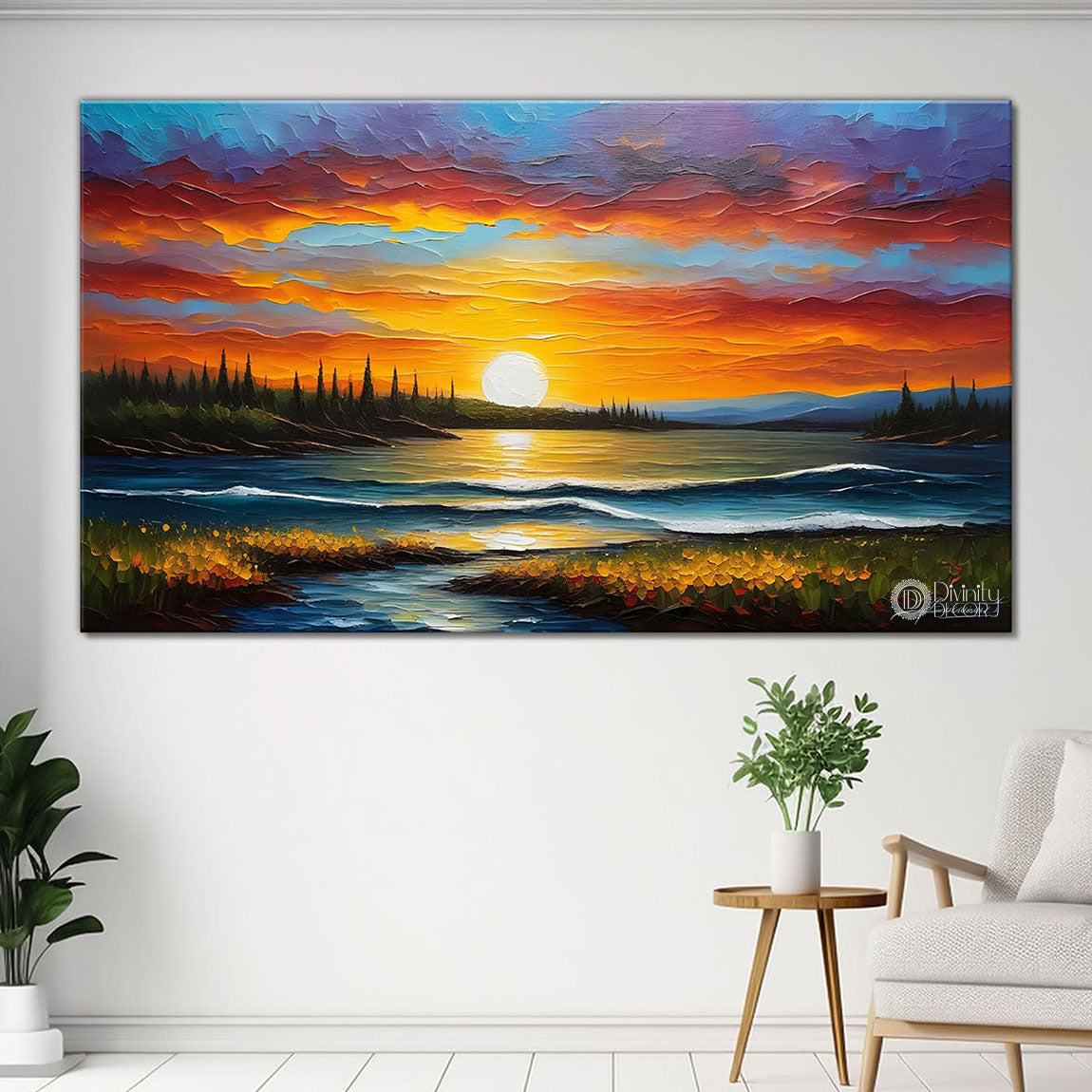 Colorful sky with lake painting Canvas Painting - Nature Art -546