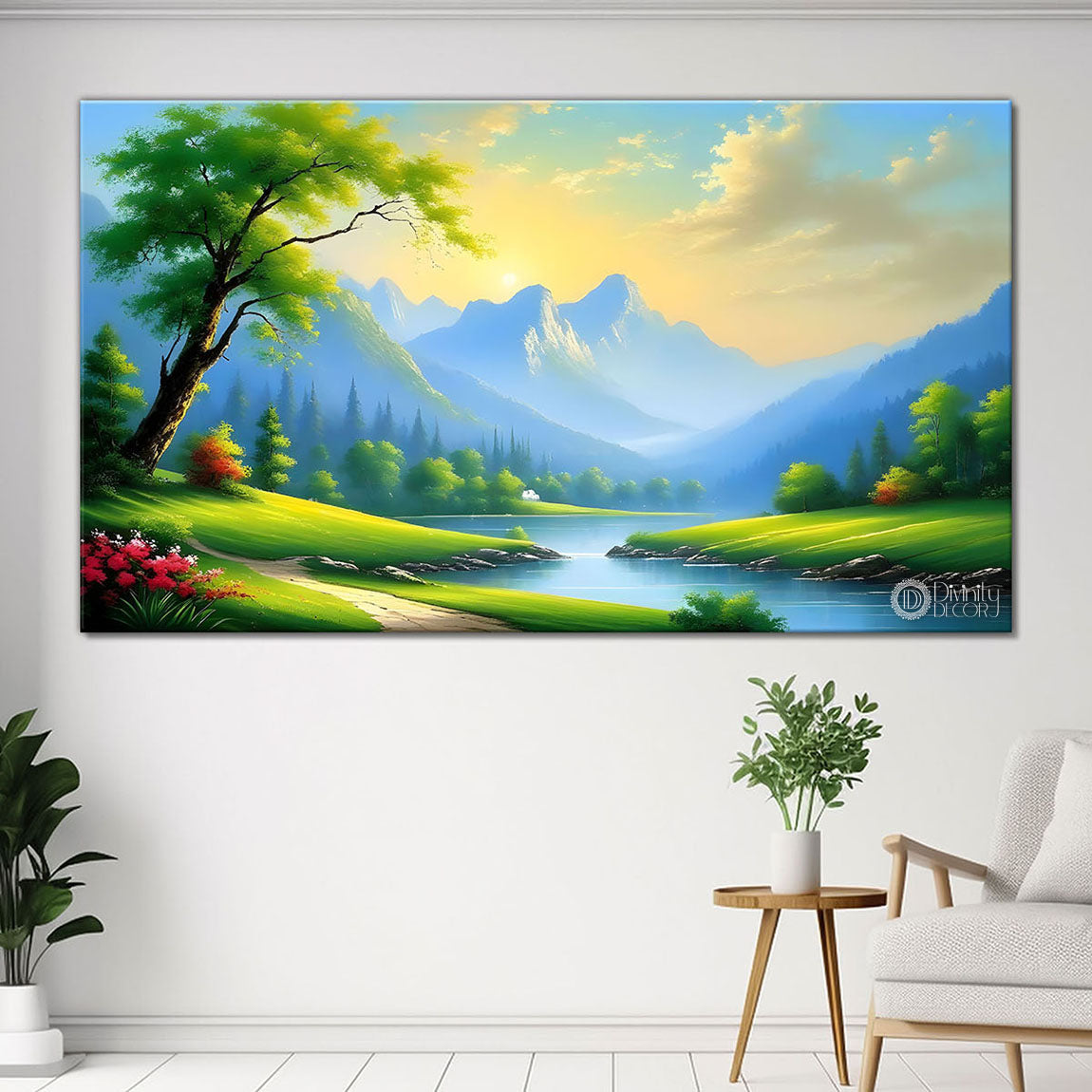 Mountains with greenery painting Canvas Painting - Nature Art -549
