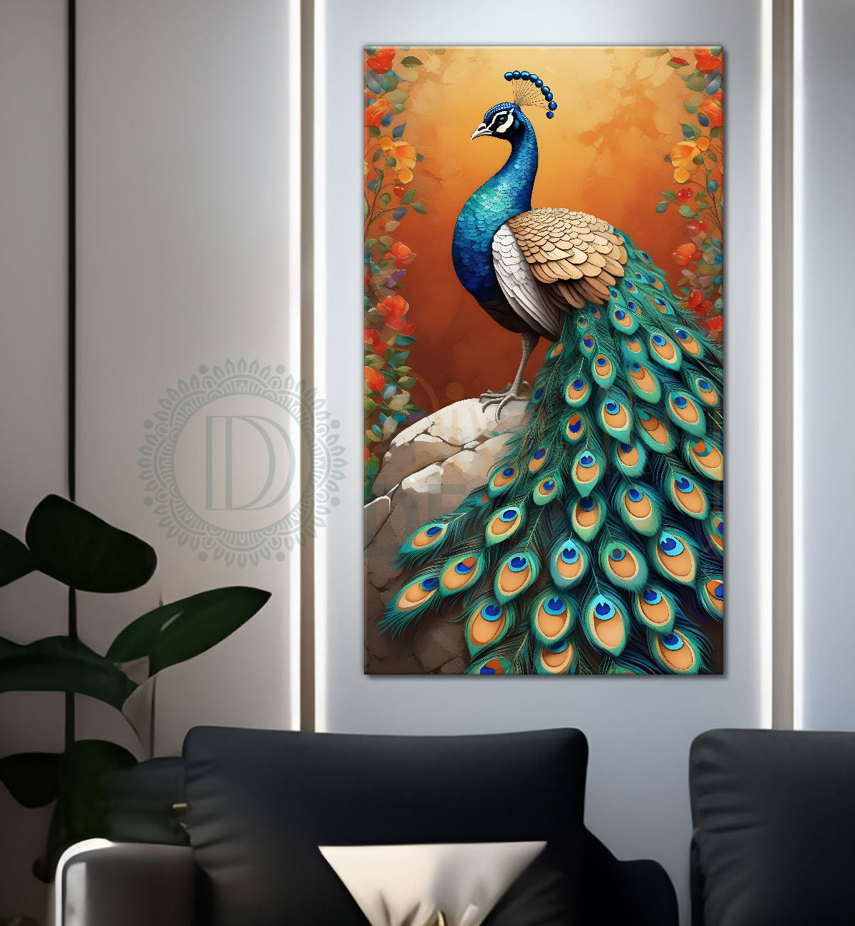 Peacock with bright background modern art painting   - Design - Peacock-V-54