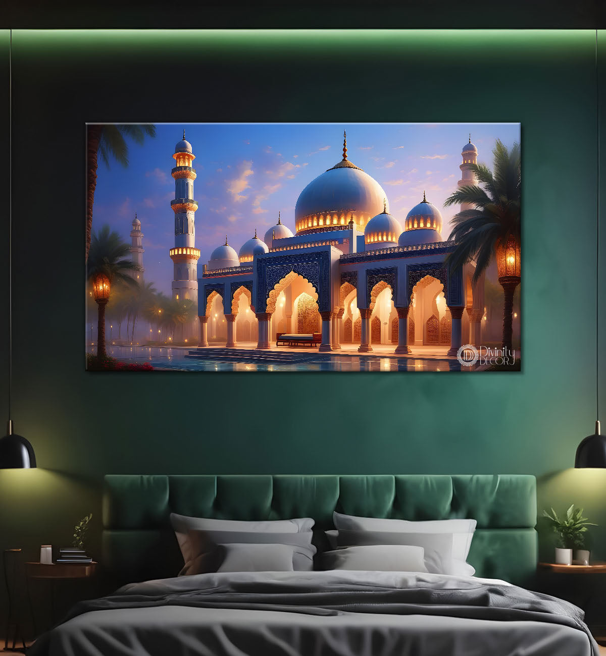beautiful Islamic mosque with sunset textured oil painting Canvas Painting - Islamic paintings - 54